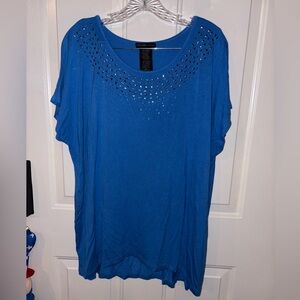 Design History Blue Embellished Short Sleeve Top